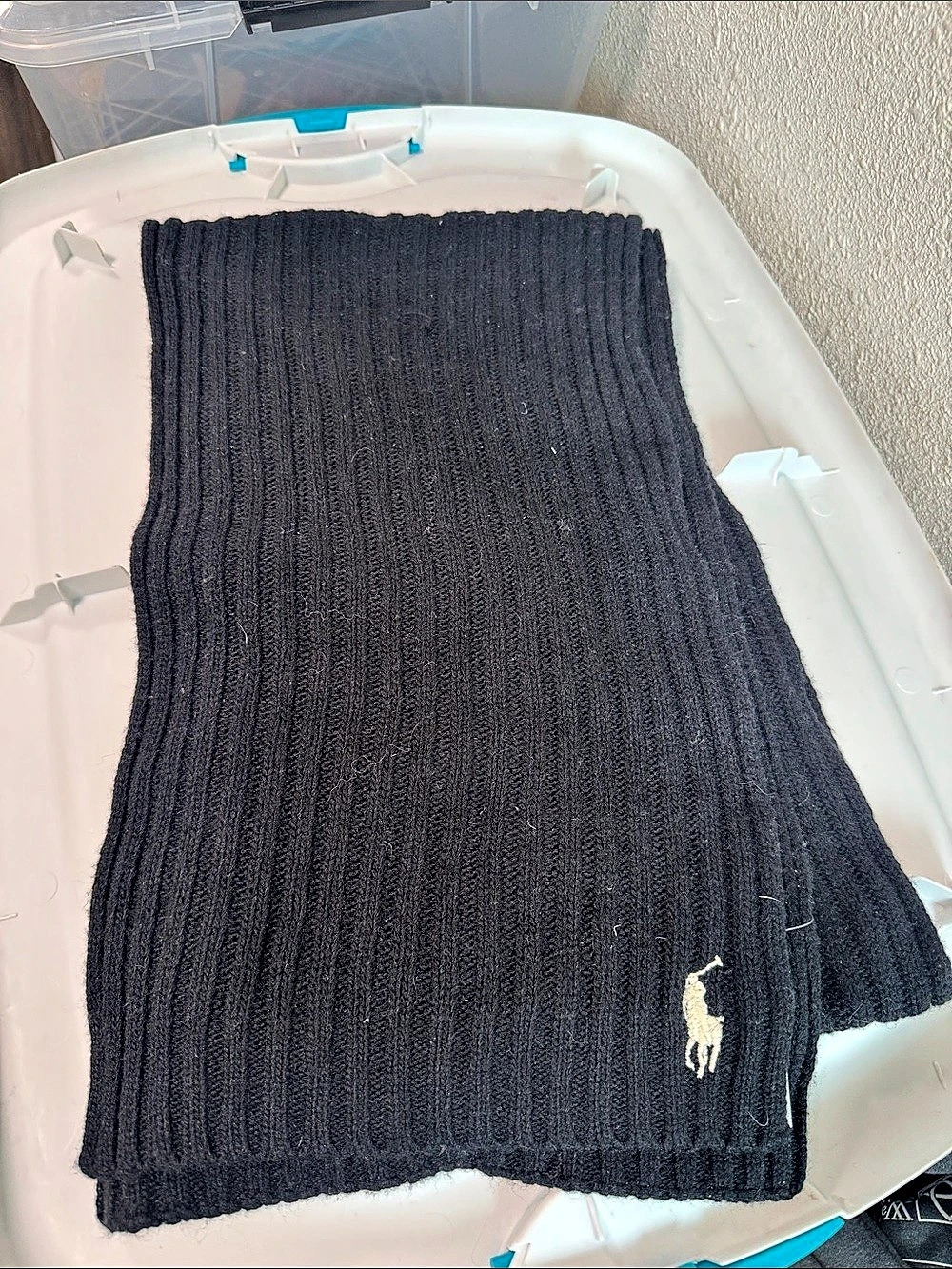 Polo Ralph Lauren Classic Ribbed Wool-Blend Scarf Black